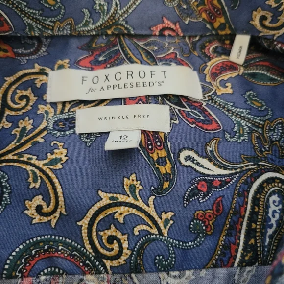 Large / 12 FOXCROFT APPLESEEDS 100% Cotton Paisley Button Down Wrinkle Free - Picture 4 of 4
